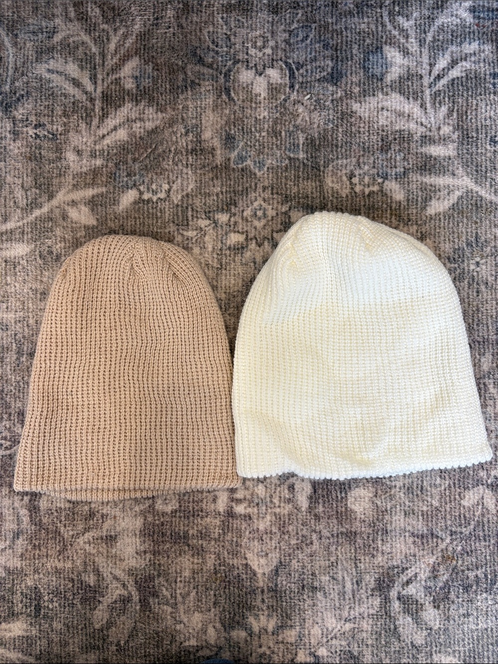Knit Beanie Hats - Cream and white